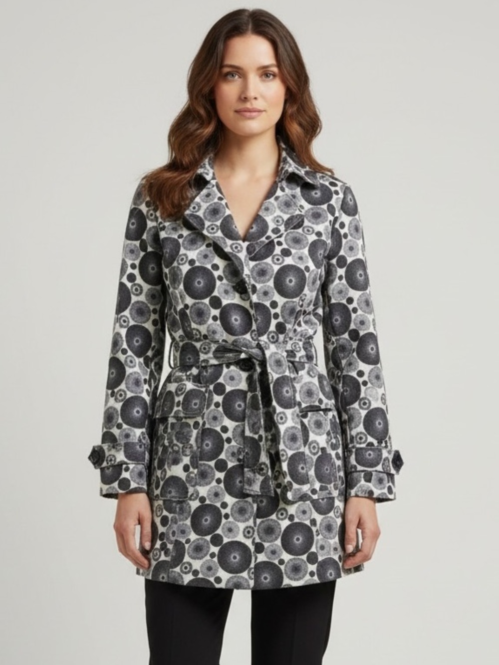 NWT Peck & Peck Navy/Vanilla Belted Fully Lined Coat Size M